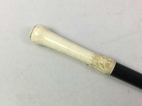 VICTORIAN EBONISED WALKING CANE AND OTHERS,