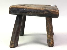 SMALL ELM STOOL, AND OTHER ITEMS