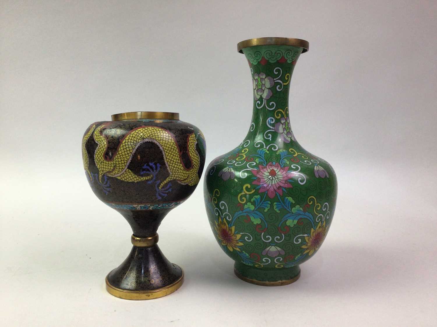 CHINESE CLOISONNE VASE, ALONG WITH ANOTHER CLOISONNE VASE - Image 2 of 2