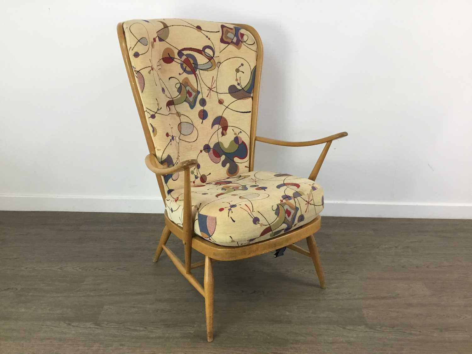 PAIR OF ERCOL HIS AND HERS STICK BACK ARMCHAIRS,