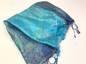 SIX FABRIC PAISLEY PATTERNED SHAWLS,