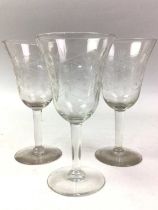 SET OF GLASS CHAMPAGNE COUPES,