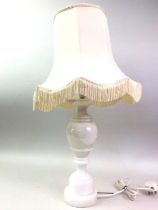 TWO CERAMIC AND WHITE ONYX TABLE LAMPS,