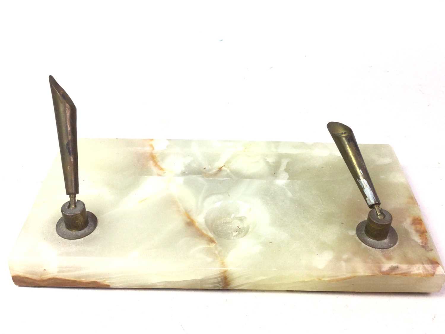 ONYX AND BRASS DESK STAND, AND OTHER ITEMS
