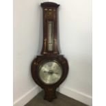 MAHOGANY AND BRASS INLAID BAROMETER,