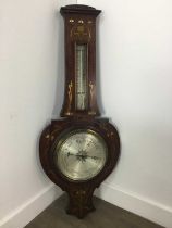 MAHOGANY AND BRASS INLAID BAROMETER,