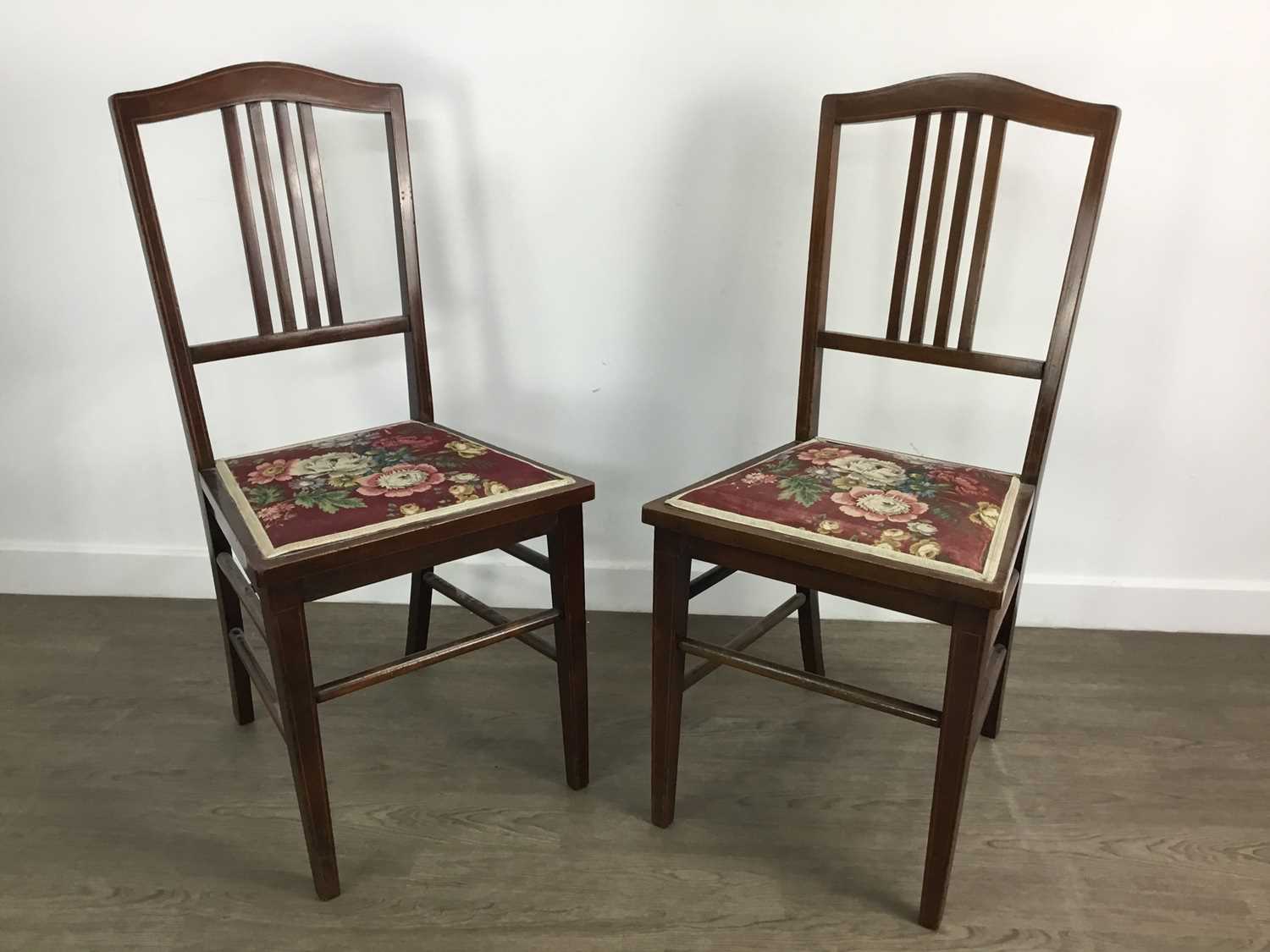 REPRODUCTION MAHOGANY CARVER CHAIR, AND A PAIR OF EDWARDIAN BEDROOM CHAIRS - Image 2 of 2