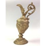 PAIR OF GILT METAL URNS, AND OTHER BRASSWARE