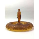 ART DECO AMBER GLASS FIGURAL CENTREPIECE,