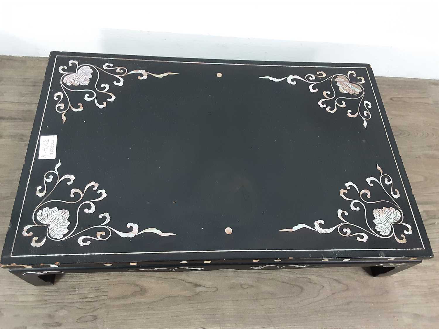 CHINESE BLACK LACQUERED STORAGE BOX, ON STAND - Image 3 of 3