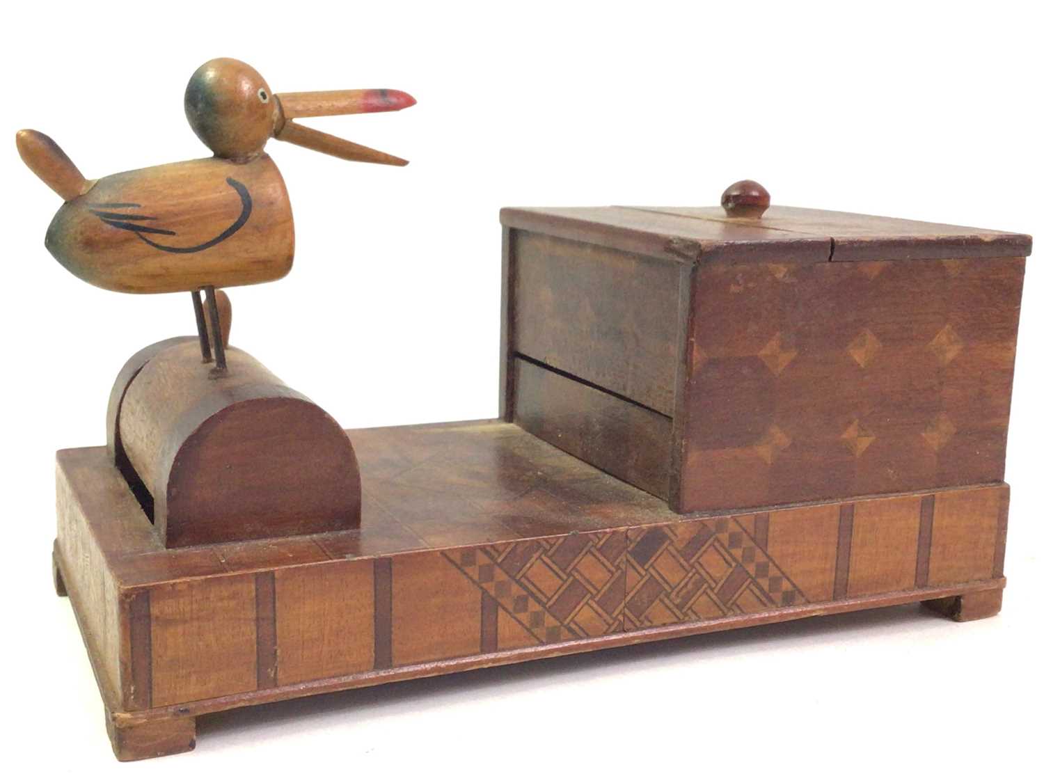 NOVELTY TREEN CIGARETTE DISPENSER, 20TH CENTURY