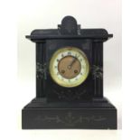 VICTORIAN BLACK SLATE MANTEL CLOCK,