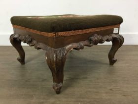 VICTORIAN CARVED MAHOGANY FOOTSTOOL,