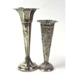 THREE SILVER SOLIFLEUR VASES, AND OTHER ITEMS