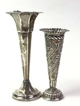 THREE SILVER SOLIFLEUR VASES, AND OTHER ITEMS