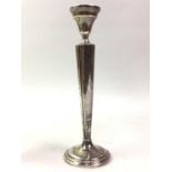 AMERICAN SILVER CANDLESTICK, ALONG WITH A SILVER VASE