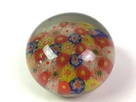 COLLECTION OF GLASS PAPERWEIGHTS, ALONG WITH A GROUP OF MOSS WARE CERAMICS