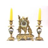 GILT METAL CLOCK GARNITURE,