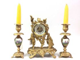 GILT METAL CLOCK GARNITURE,