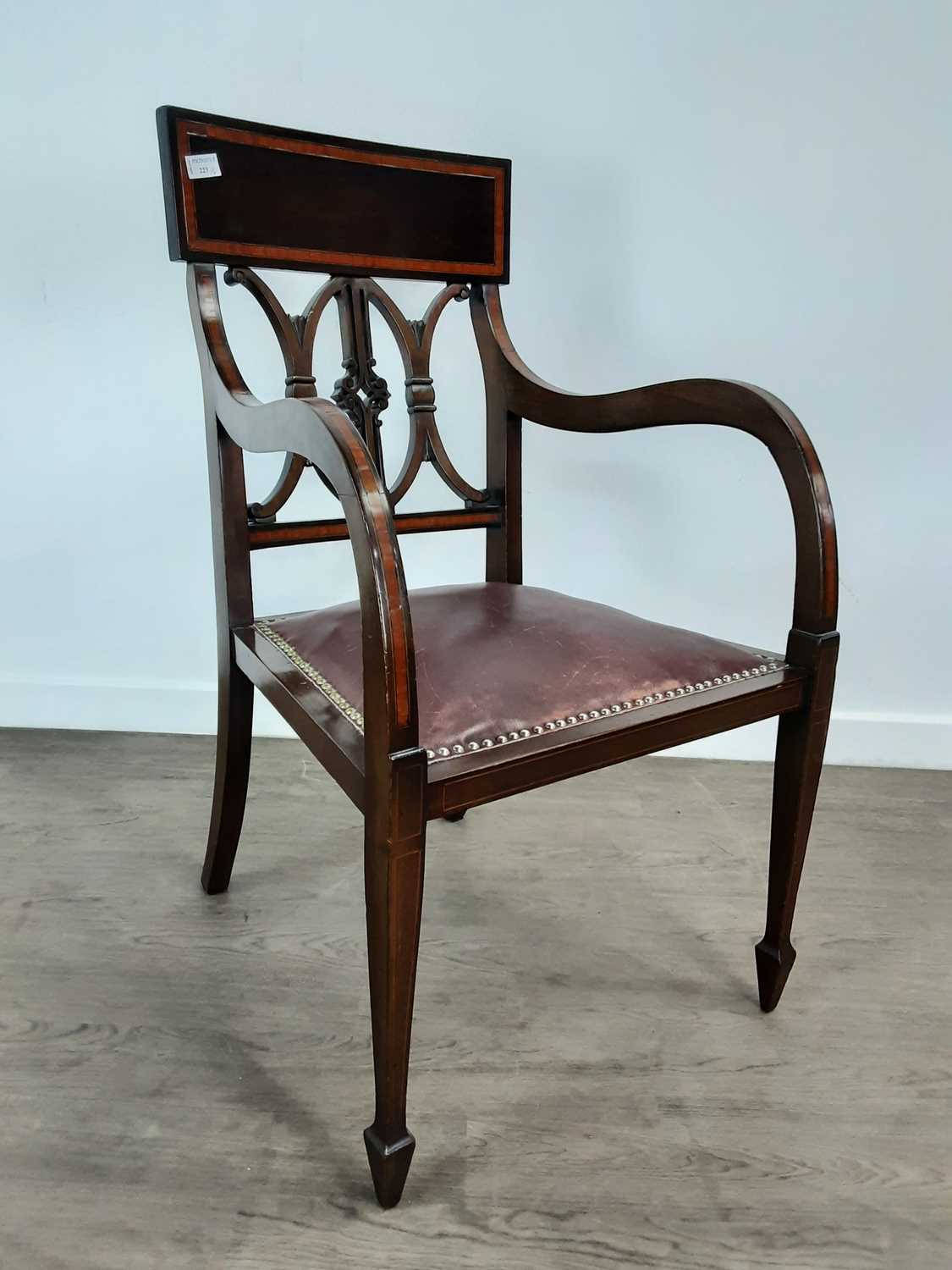 INLAID MAHOGANY ARMCHAIR, AND OTHER ITEMS