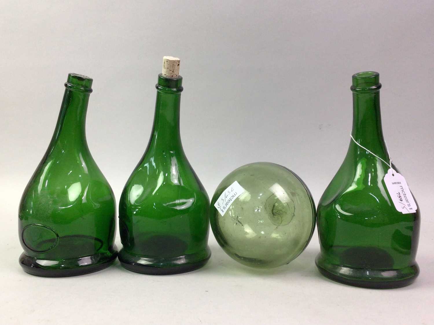 GROUP OF FOUR BOTTLES, ALONG WITH A GLASS FISHING FLOAT - Image 2 of 3
