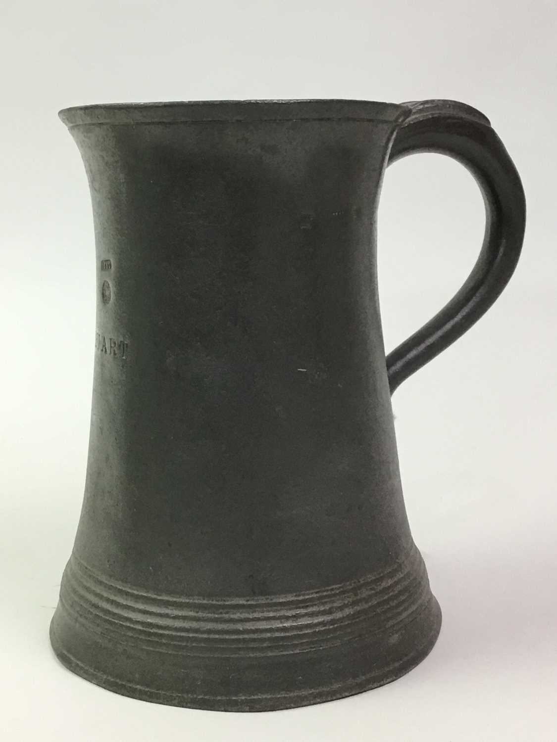 TWO PEWTER TANKARDS,