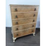 LIMED WALNUT CHEST OF DRAWERS, AND A PAIR OF MATCHING BEDSIDE TABLES