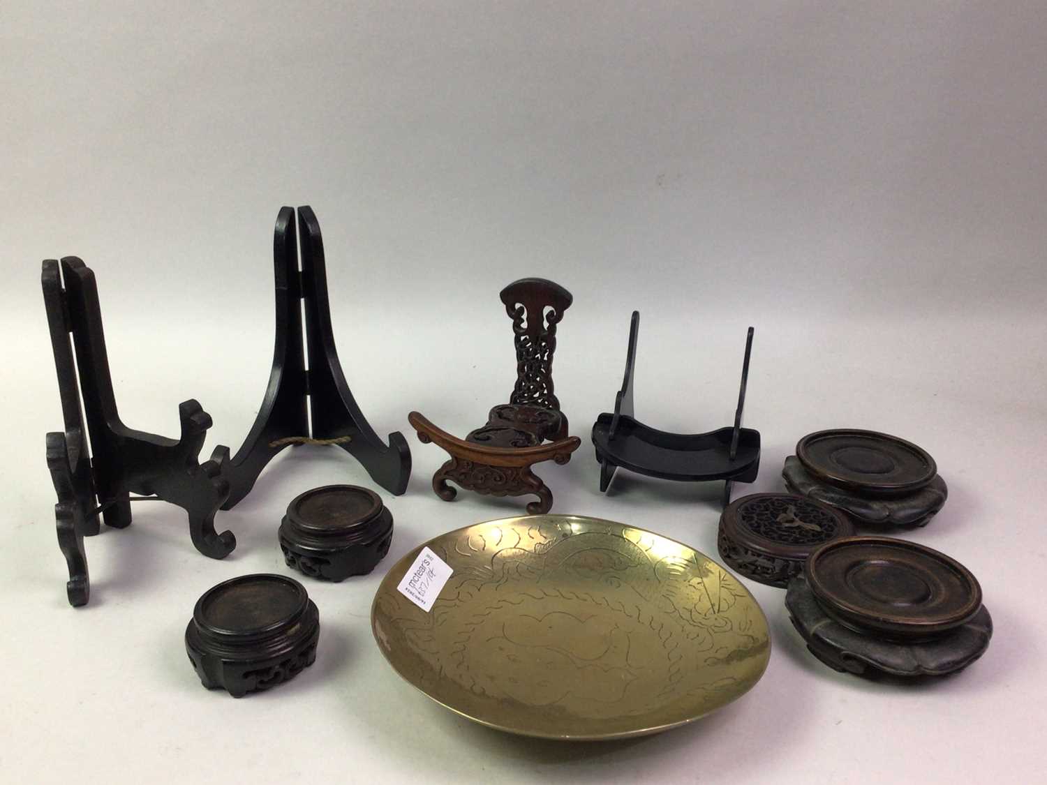 EASTERN BRASS BOWL, ALONG WITH A GROUP OF CHINESE HARDWOOD STANDS - Image 2 of 24