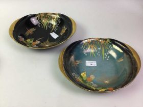 TWO ART DECO CARLTON WARE SPIDER WEB DISHES, AND A ROSENTHAL LIDDED JAR