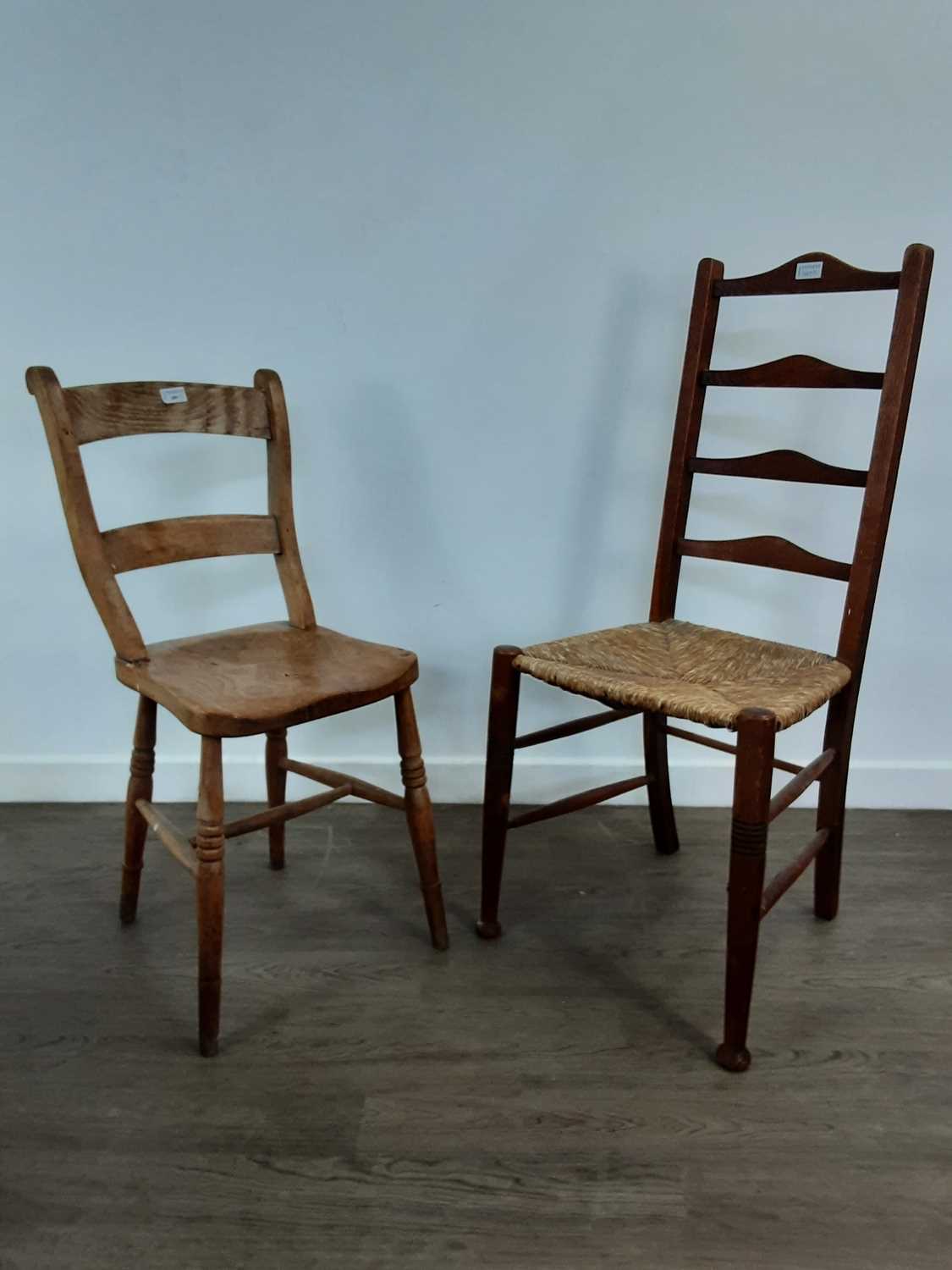 TWO BEDROOM CHAIRS, AND A KITCHEN CHAIR