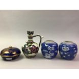 TWO CHINESE BLUE AND WHITE GINGER JARS, AND OTHER ITEMS