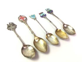 GROUP OF FIVE SILVER SOUVENIR SPOONS,