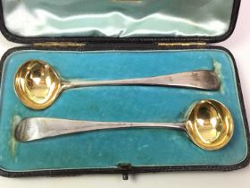 PAIR OF GEORGE III SILVER AND PARCEL GILT MUSTARD SPOONS, LONDON 1802