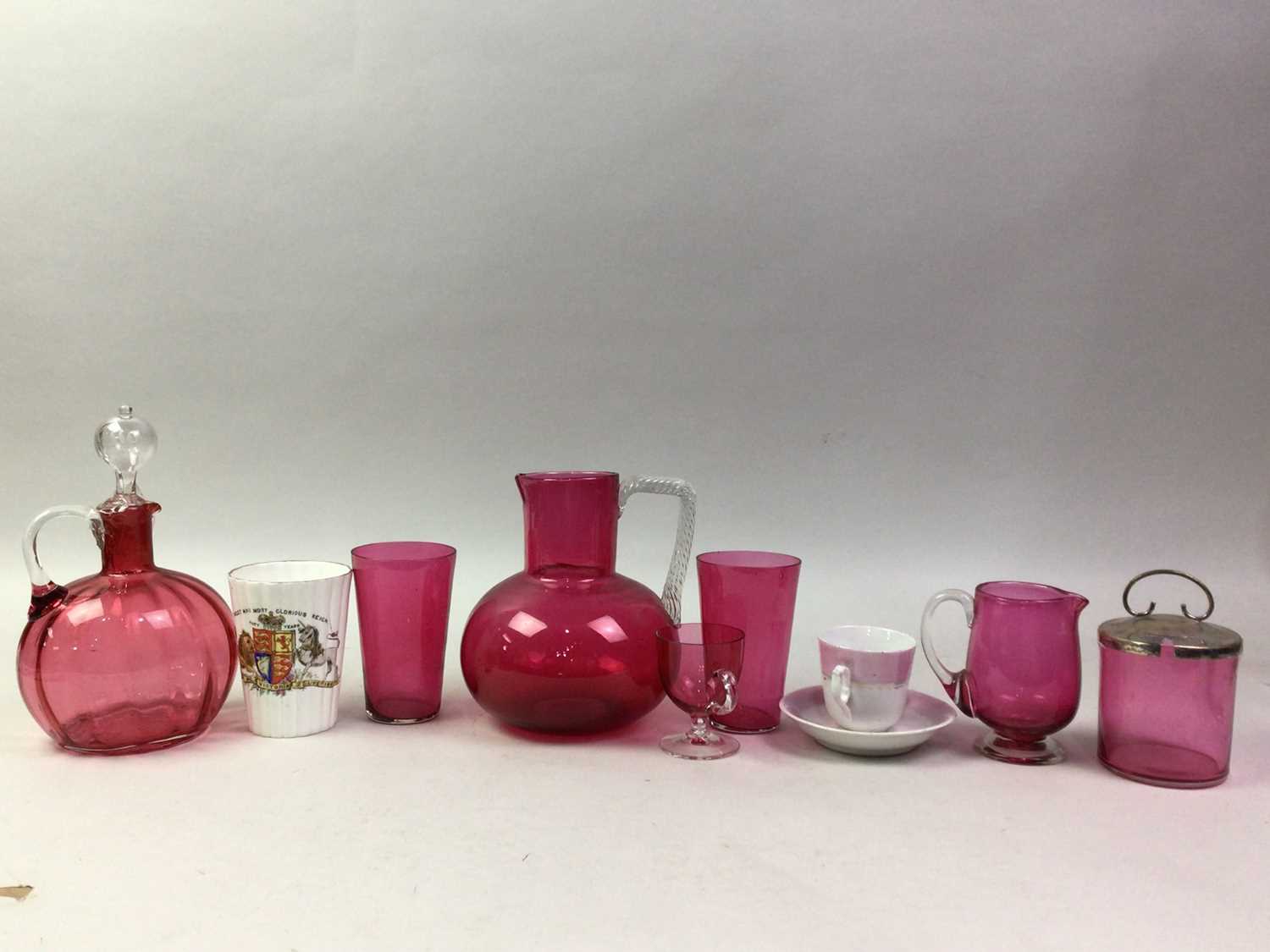 COLLECTION OF CRANBERRY GLASS, ALONG WITH A BISCUIT BARREL AND CRESTED WARE - Image 2 of 3