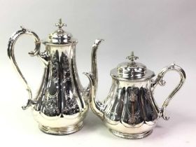 SILVER PLATED FOUR PIECE TEA SERVICE, ALONG WITH OTHER PLATED ITEMS