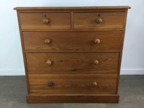 VICTORIAN PINE CHEST OF DRAWERS,