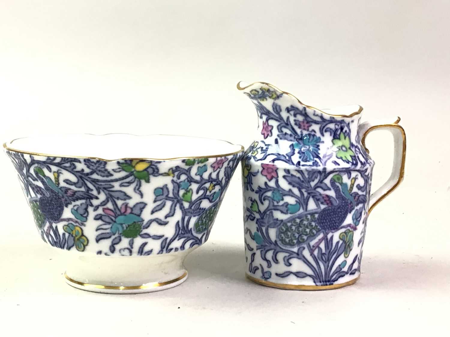 GROUP OF ROYAL CROWN DERBY TEA WARES, PEACOCK PATTERN