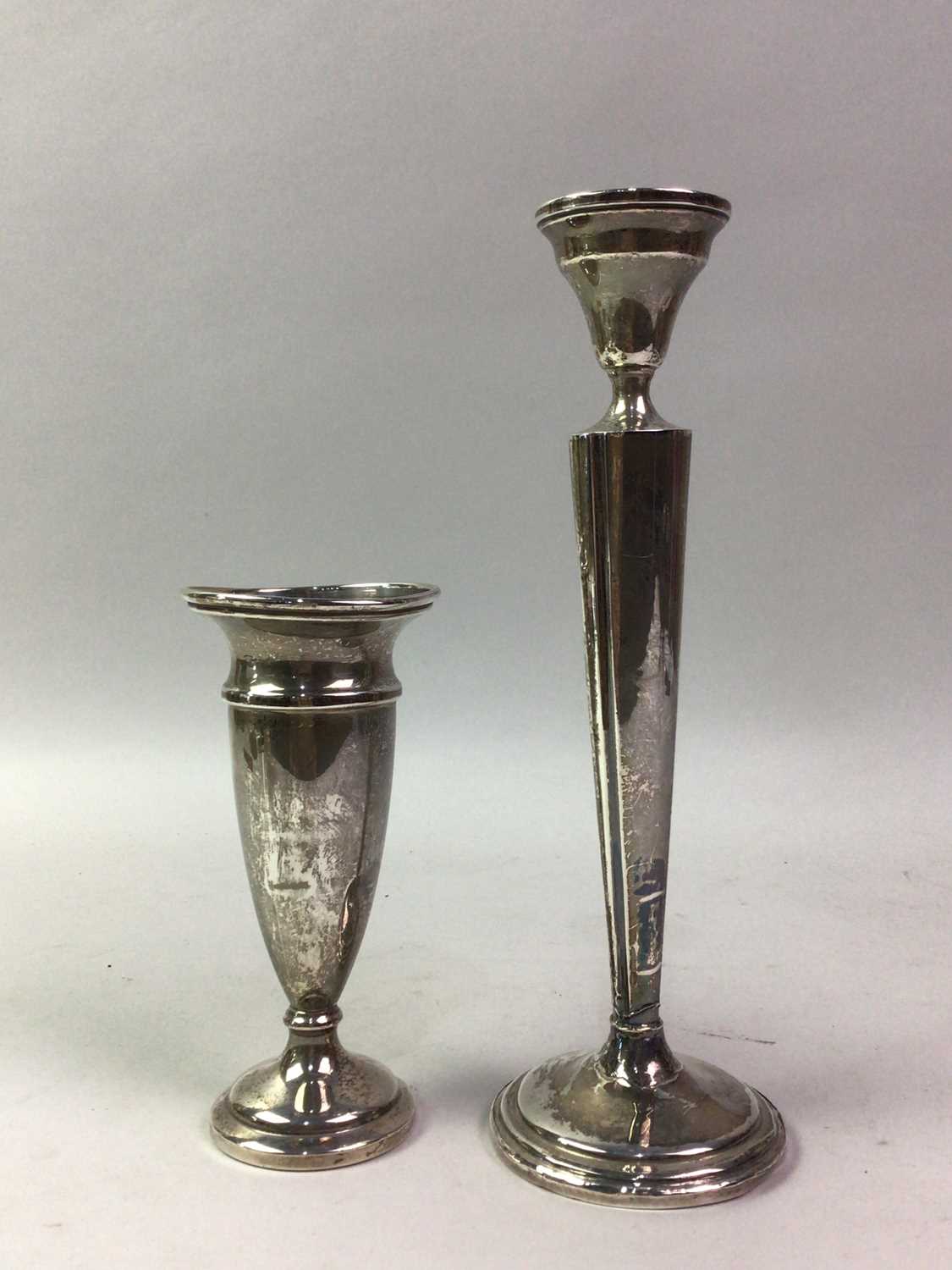 AMERICAN SILVER CANDLESTICK, ALONG WITH A SILVER VASE - Image 2 of 2