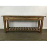 LARGE PINE RECTANGULAR SIDE TABLE,