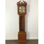 MODERN PINE GRANDMOTHER CLOCK, AND A SMALL MAHOGANY SOFA TABLE