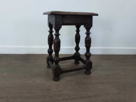 TWO OAK JOINT STOOLS, AND A SMALL STOOL