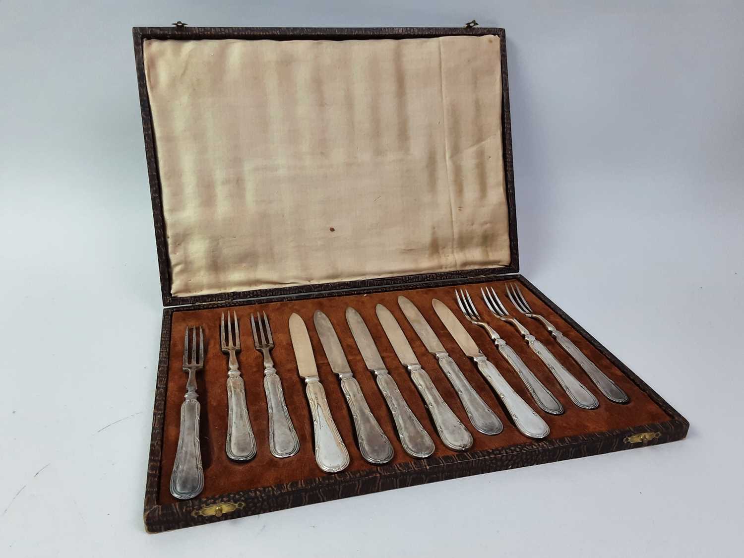 SET OF TWELVE PLATED TEASPOONS AND TONGS, - Image 2 of 3