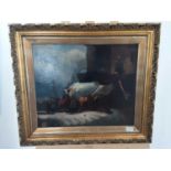 NORWEGIAN OIL PAINTING, HORSE BY A STABLE