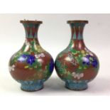PAIR OF CHINESE CLOISONNE VASES,