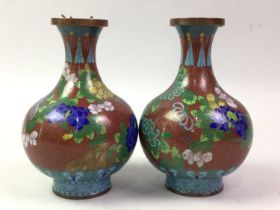 PAIR OF CHINESE CLOISONNE VASES,