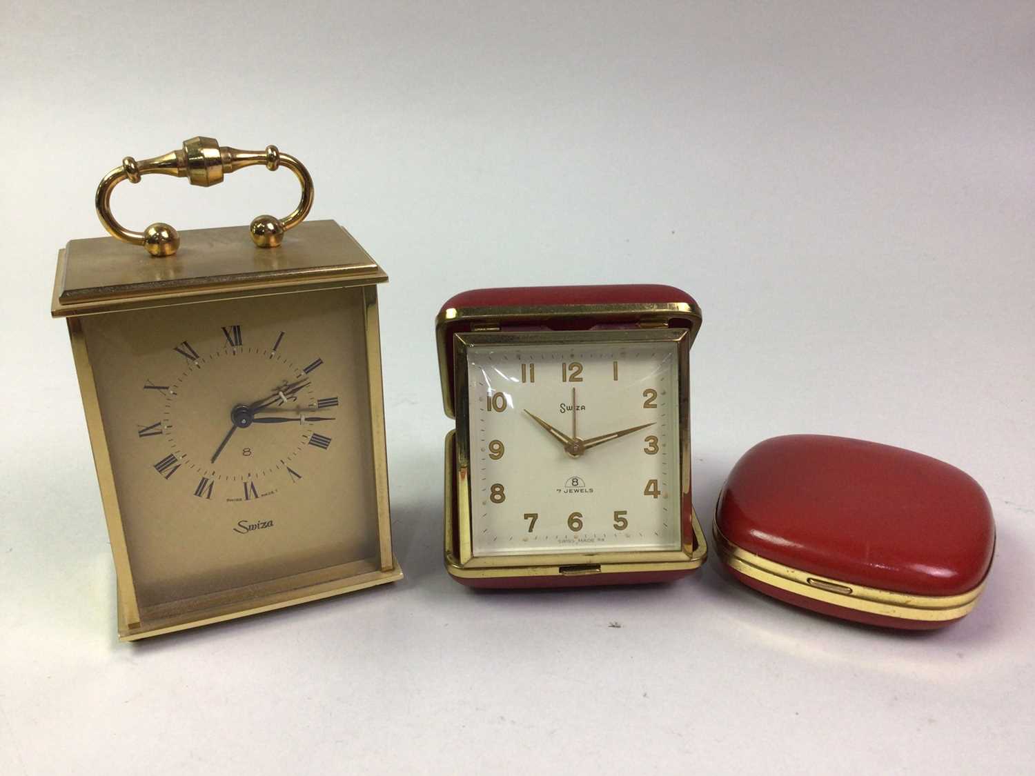 ONYX AND BRASS MANTEL CLOCK, ALONG WITH THREE OTHER CLOCKS - Image 2 of 2