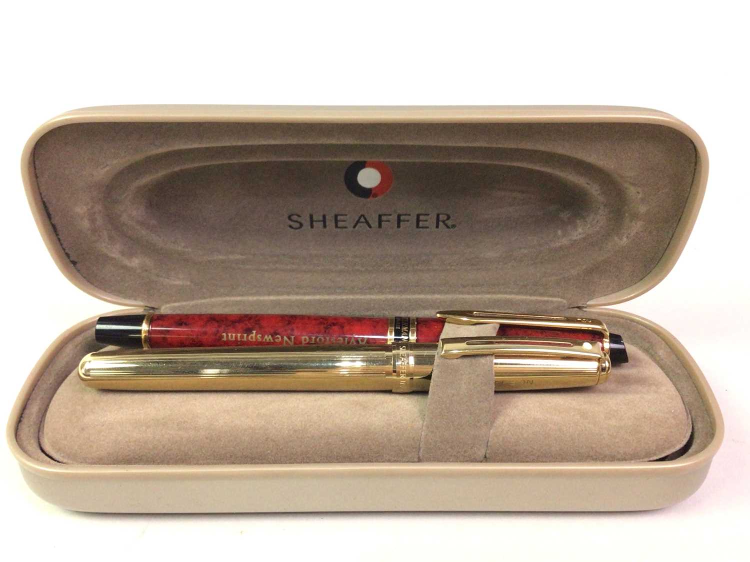 SHEAFFER YELLOW METAL FOUNTAIN PEN, AND ANOTHER BY WATERMAN