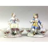 PAIR OF 19TH CENTURY MEISSEN DOUBLE SALTS, AND OTHERS CERAMICS