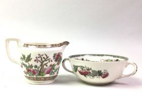 INDIAN TREE PATTERN PART DINNER SERVICE, AND TWO SILVER PLATED CREAM JUGS