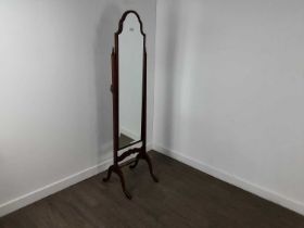 MAHOGANY CHEVAL DRESSING MIRROR, ALONG WITH A VALET STAND
